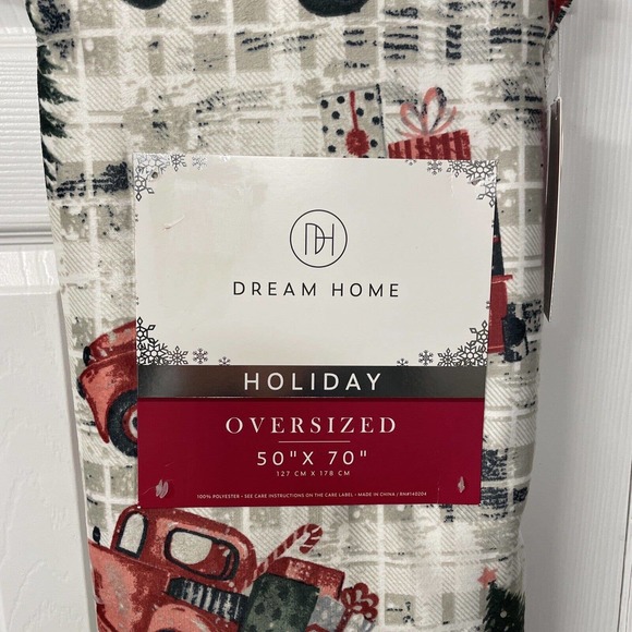 RED TRUCKS Plaid 50x70 Throw Blanket Christmas Tree by Dream Home Sherpa Back - Picture 3 of 10